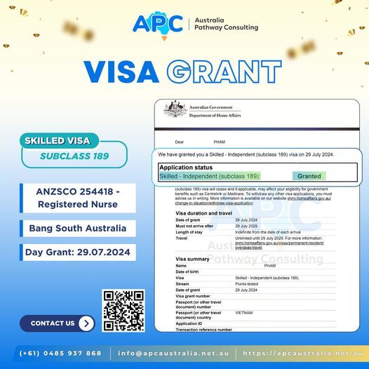 VISA GRANTED: 189 NURSE in SOUTH AUSTRALIA