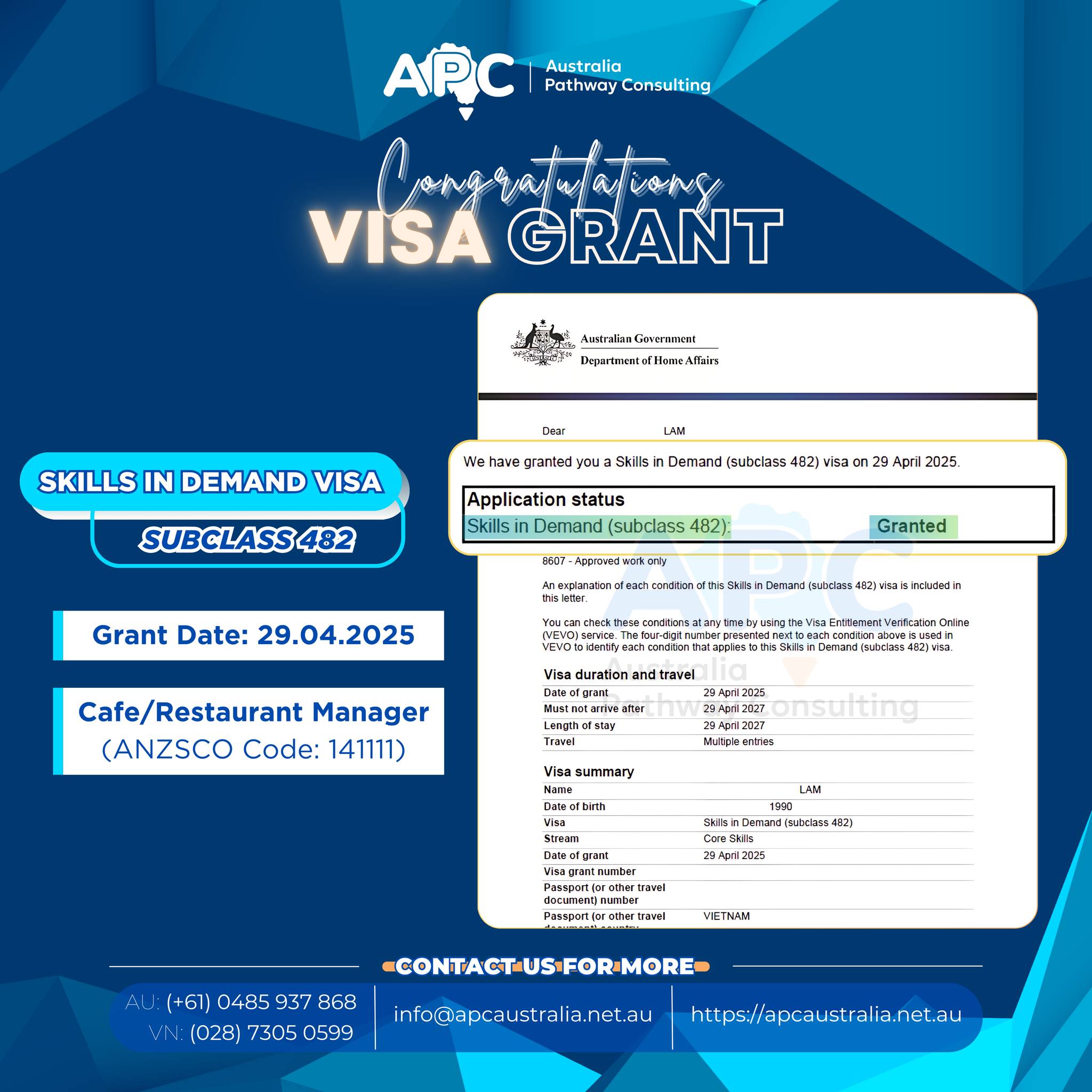 🍽️👨‍💼 VISA 482 OFFSHORE – CAFE/RESTAURANT MANAGER ĐƯỢC CẤP CHỈ SAU HƠN 1 THÁNG NỘP HỒ SƠ DÙ NGÀNH ĐÃ BỊ LOẠI KHỎI DANH SÁCH TAY NGHỀ 482 CORE SKILLS LIST 🌟