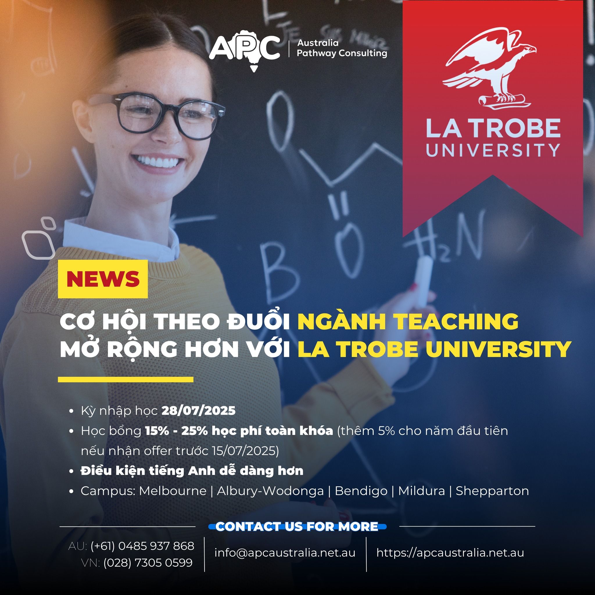 CƠ HỘI THEO ĐUỔI NGÀNH TEACHING MỞ RỘNG HƠN VỚI LA TROBE UNIVERSITY