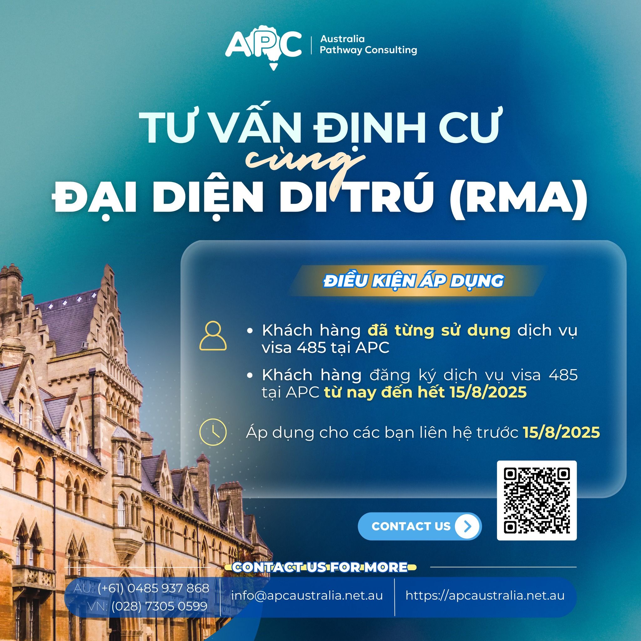 DÀNH RIÊNG CHO KHÁCH HÀNG 485 TẠI APC: NHẬN NGAY MỘT BUỔI TƯ VẤN VỀ LỘ TRÌNH ĐỊNH CƯ CÙNG RMA