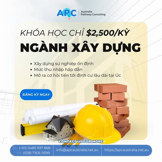 🏗️ Cơ hội sự nghiệp tại Úc với ngành Construction: Đừng bỏ lỡ khóa học chỉ $2,500/kỳ 🏗️