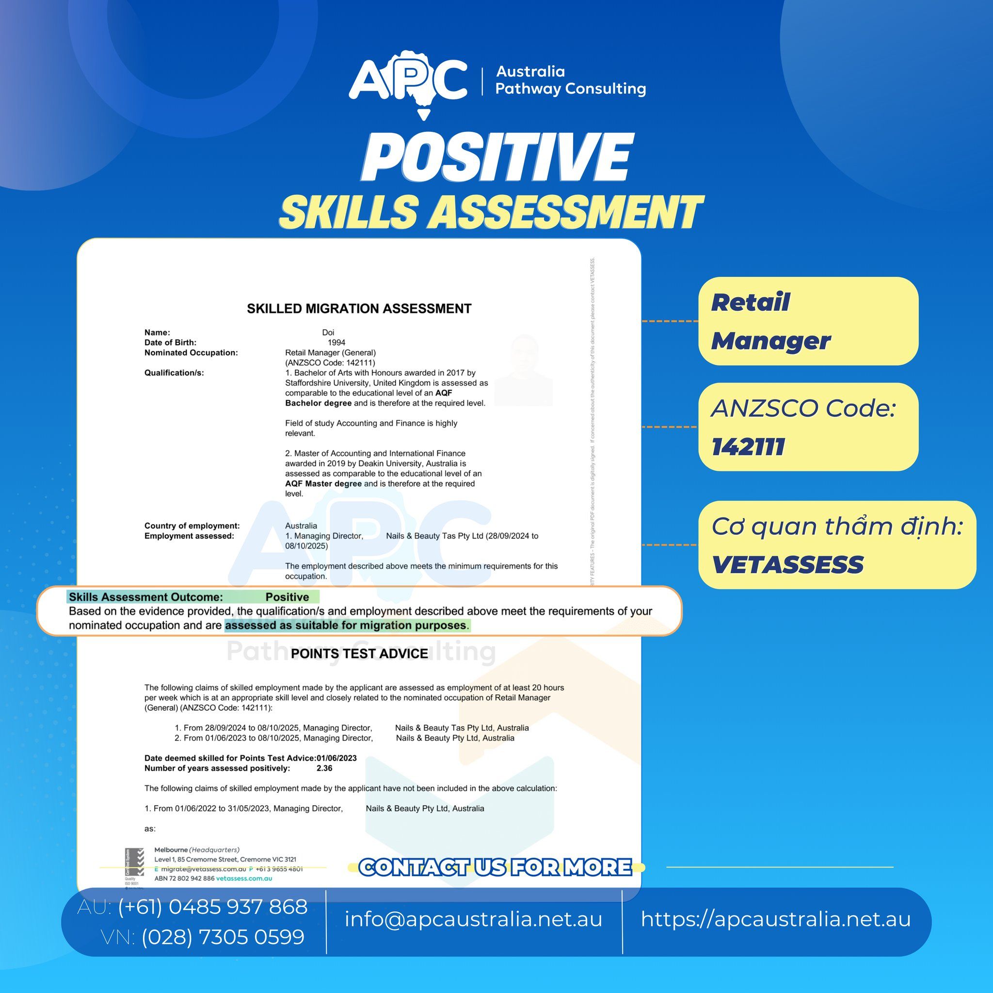🎉 Chúc mừng positive outcome ngành Retail Manager cho quản lý tiệm nail chỉ sau 7 ngày làm việc 🎉
