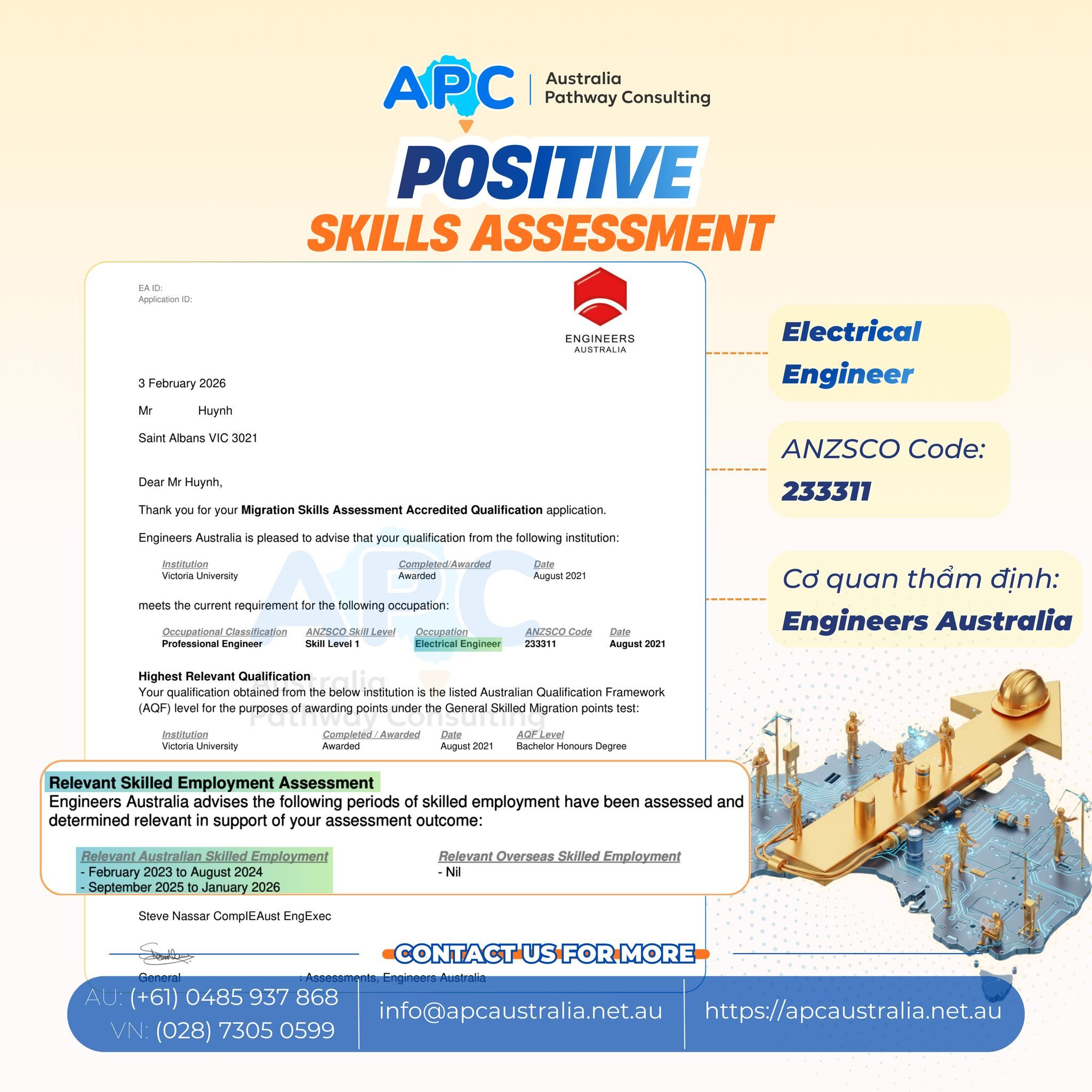 👷⚡ Electrical Engineer | Chúc mừng khách hàng nhận Skills Assessment, với 2 năm kinh nghiệm được công nhận 🎉