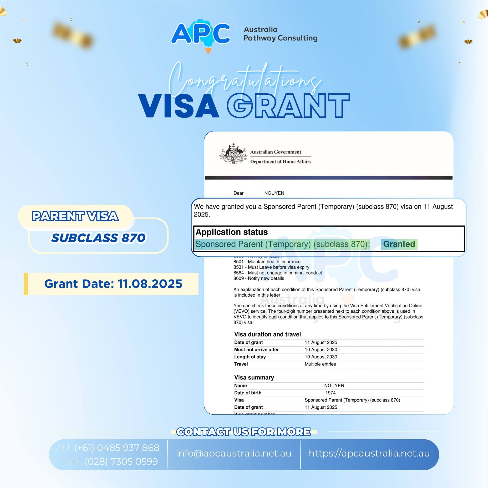 Có thể bạn chưa biết: Có một loại visa có thể giúp bạn bảo lãnh cha mẹ sang Úc với thời hạn 3-5 năm & có thể gia hạn tối đa 10 năm nếu nộp lại lần 2, thời gian xét duyệt nhanh (2-3 tháng).