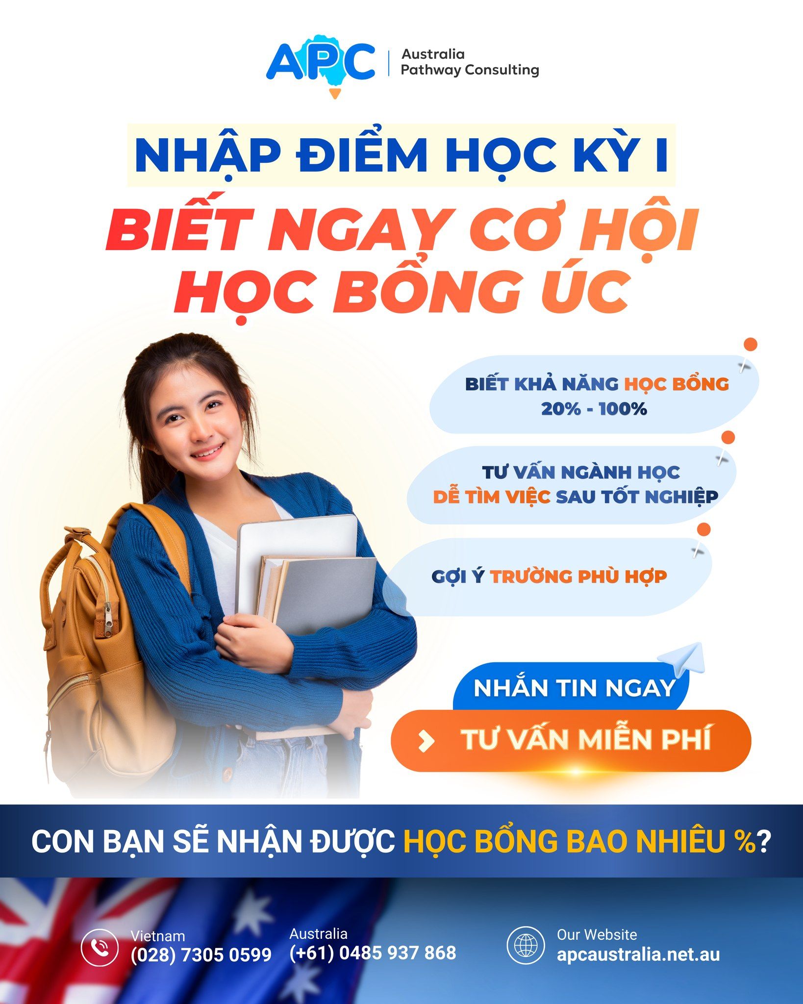 NHẬP ĐIỂM HỌC KÌ I (LỚP 12) CỦA CON – BIẾT NGAY CƠ HỘI HỌC BỔNG ÚC