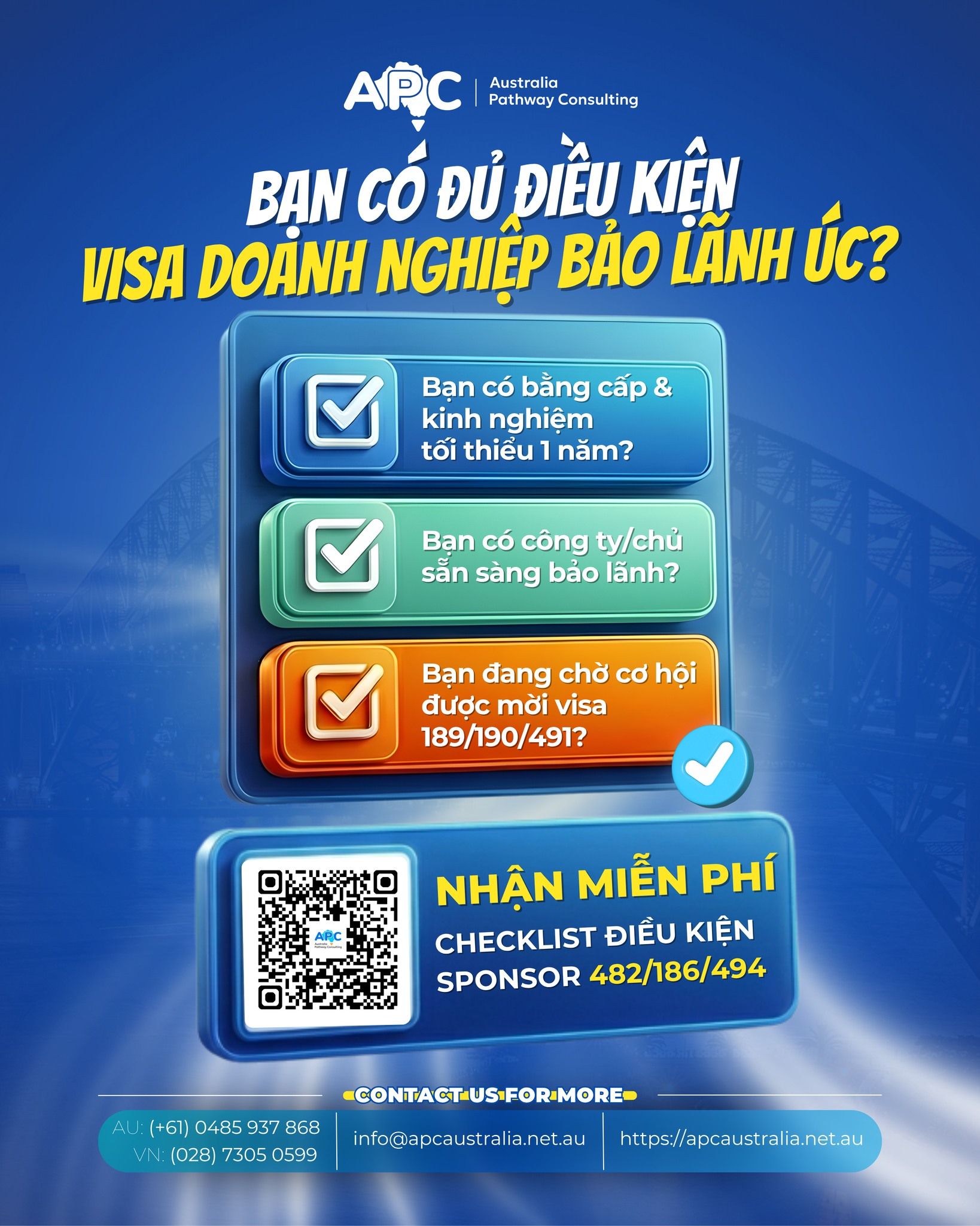 NHẬN NGAY: Checklist điều kiện sponsor Visa 482/186/494 từ APC 👇
