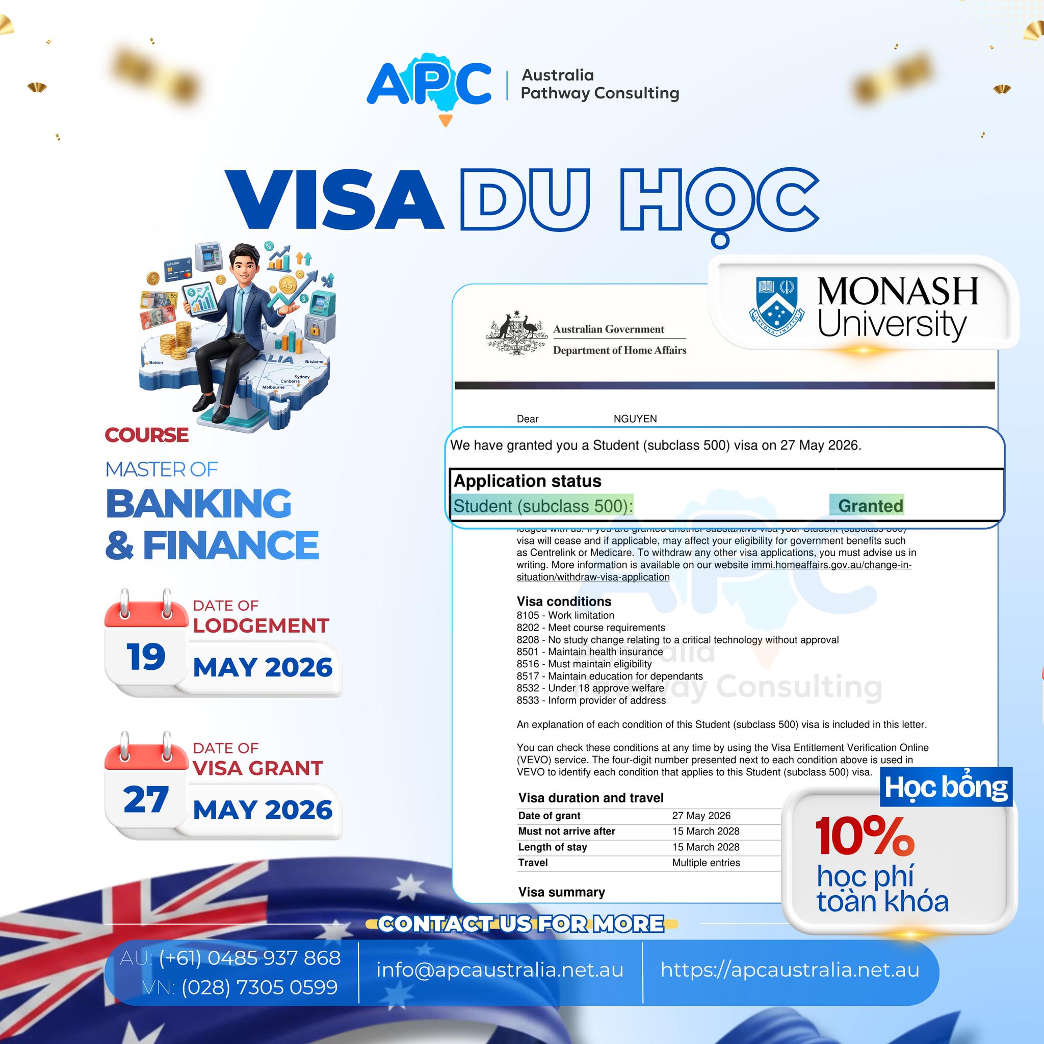 🇦🇺 TỪ VISA 485 CHUYỂN SANG VISA DU HỌC CÓ KHÓ KHÔNG? Khách hàng của APC nhận visa 500 chỉ sau 8 ngày nộp từ VN ✨
